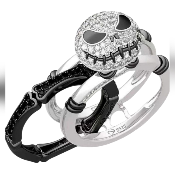 Nightmare Before Christmas Silver and Black Jack Skull Stackable Ring Size 6 - Picture 1 of 5